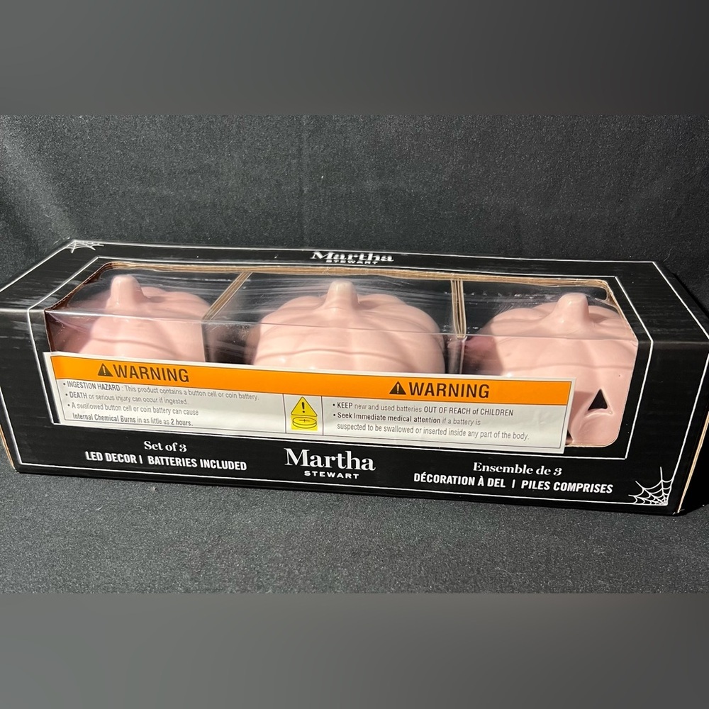 Martha Stewart Pastel Pink LED Pumpkin Lights – Set of 3 🎃✨
